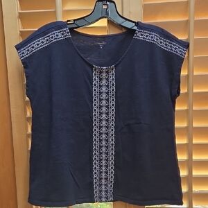 Garnet Hill Midnight Blue Embroidered Blouse